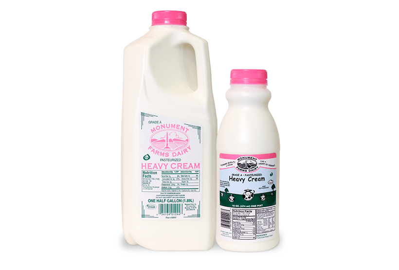 A pint and half gallon of Monument Farms local heavy cream.